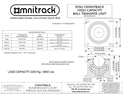 9250 Omnitrack Flange Mount Ball Transfer Unit