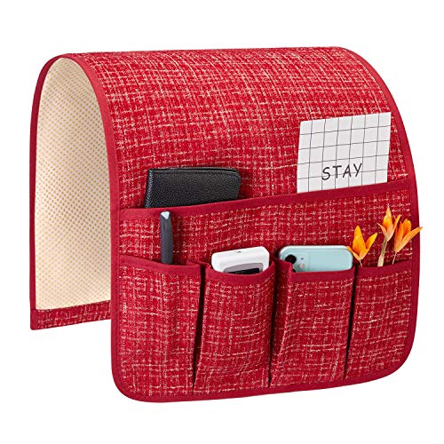 Flyingshark Non-Slip Remote Control Holder, Armrest Organizer for Recliner Couch Sofa Chair, Armchair Caddy with 5 Pockets for Smart Phone, Book, Magazines, Ipad (D-8008-14)