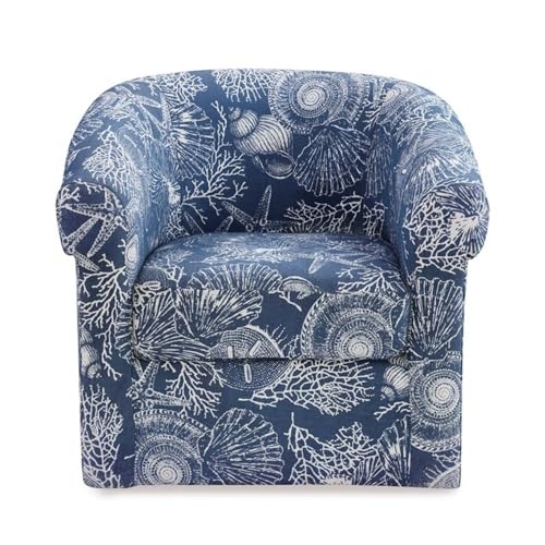 Sillón giratorio con tapizado azul y patrón marino miniatura 4