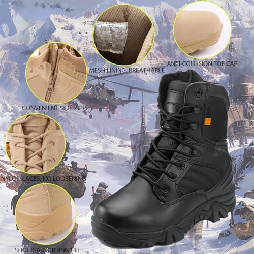 Tactical Combat Boots with Side Zipper | Waterproof, Slip-Resistant, Lightweight Military Boots for Hiking, Trekking, & Work4