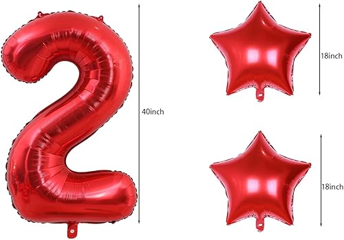 Miniatura 2 de Globo rojo gigante de 40 pulgadas con el número 2 para niñas y niños, decoración de fiesta de cumpleaños, celebración, globos grandes (rojo 2)
