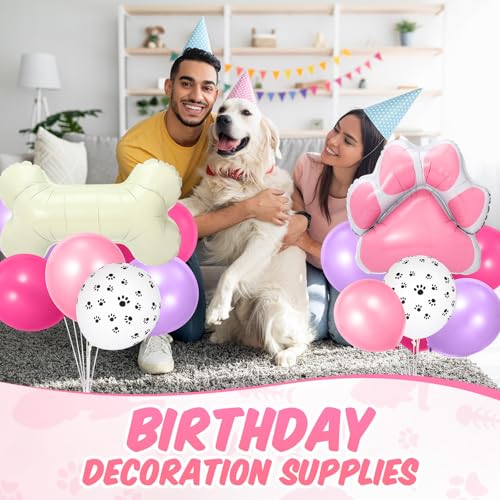 Hungdao 2 Sets Dog Themed Balloon Pawty Birthday Party Decorations Table Centerpiece Stand Kit with Paw Print Dog Bone Foil Balloons and Latex Balloons for Pet Puppy Baby Shower Party Supplies(Pink) - Thumbnail 6