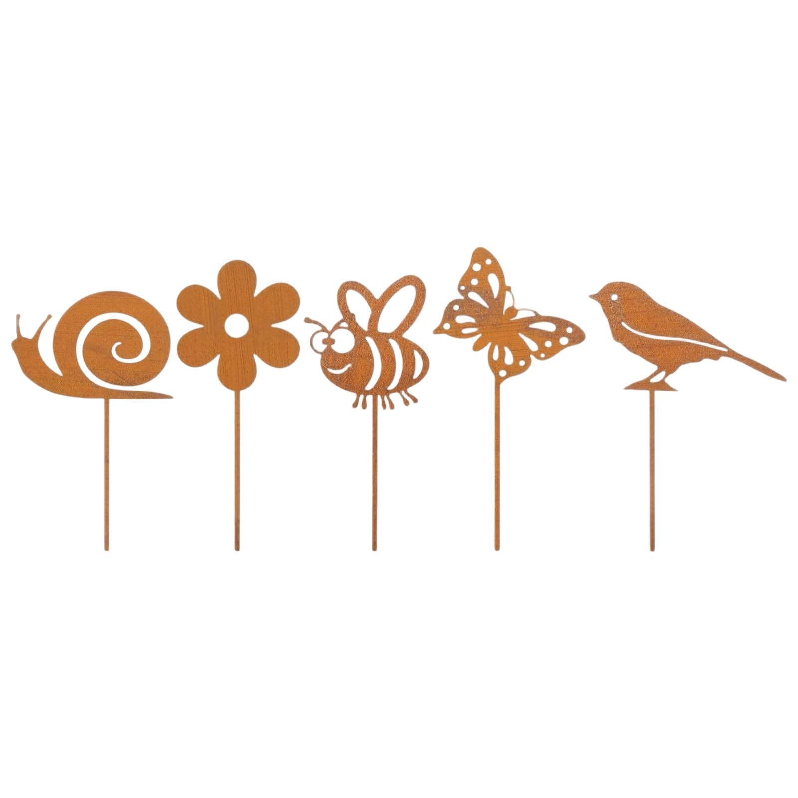 Pack de 5 esculturas artísticas de metal con diseño intrincado de plantas y flores de exterior