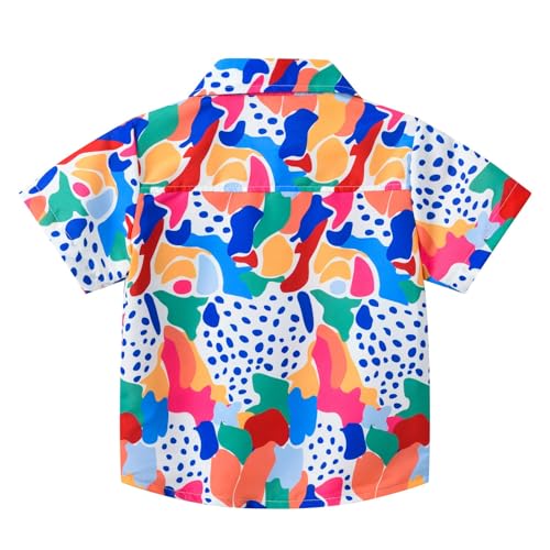 Boys Girls Hawaii Shirt Cool Summer Casual Blouse Short Sleeve Button Down Tops Shirt Cute Top for Kids (Blue, 6-7 Years)3