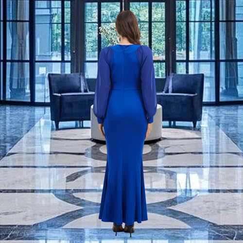 Image of Women's Elegant Formal Mermaid Maxi Dress Off Shoulder Long Sleeve Wedding Split Evening Gown Prom Cocktail Party Dresses