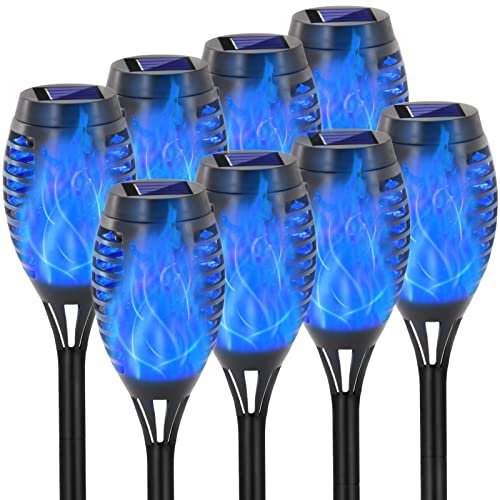 EOYIZW Solar Lights Outdoor, 8 Pack Blue Solar Torch Light with Flickering Flame, 12 LED Tiki Torches for Outside Lights Waterproof Landscape Decoration Outdoor for Garden Yard Patio