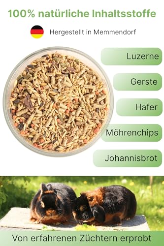 Kaninchenfutter 5kg Memmendorfer Kaninchenmix, Hochwertiges Futter mit Gerste, Kräuter und Luzerne aus Deutschland, Alleinfuttermittel für Kaninchen