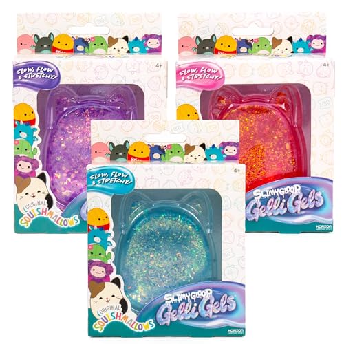 Image of Squishmallows SLIMYGLOOP Gelli Gels 3 Pack, Slow-Flow Glitter Squishy Sensory Toy, Squeeze Stress Toy for Kids & Teens, Satisfying Sugar Squish Fidget