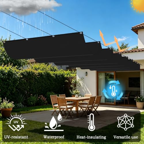 Toile d'ombrage rétractable 2x3.6m protection solaire noire