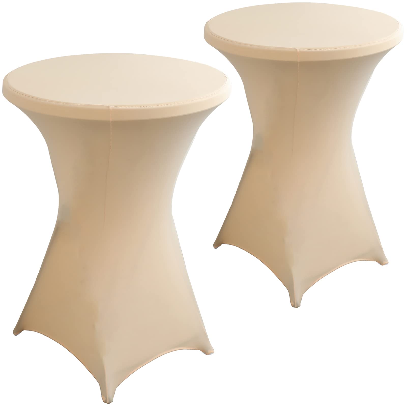 2 Pack 32x43 Inch Champagne Spandex Cocktail Table Covers, Stretch Round Cocktail Tablecloth, Fitted Highboy Table Cover Cloth for Wedding, Party, Banquet, Event