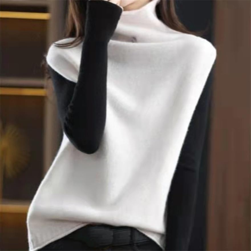 Dninmim Women's Wool Turtleneck Sweater Vest Loose Knit Sleeveless Pullover Vest Waistcoat3