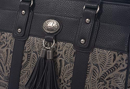 THE DALLAS Black & Grey Tooled Rolling iPad Tablet or Laptop Tote Carryall Bag (15.6, 17"/17.3" inch)