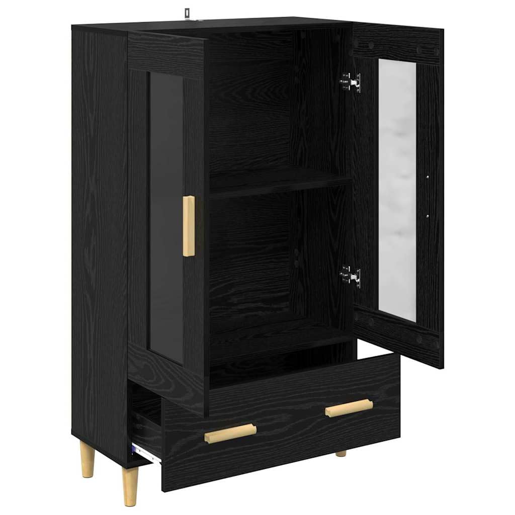 Haut Armoire de Salon en Bois d'Ingénierie, Haut de Buffet Moderne avec 2 Portes en Verre et Tiroir, Meuble de Rangement, Chêne Noir, 70 x 31 x 115 cm
