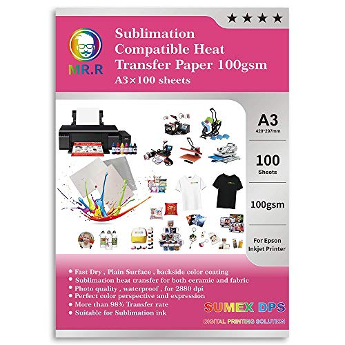 Impresoras Sublimacion MR.R - Papel de transferencia térmica compatible con sublimación de 100 g/m2 para tela de poliéster y materiales duros...