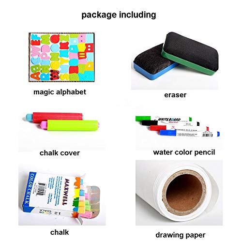 Agirlgle Art Easel for Kids Made of Bamboo Double-Sided Whiteboard & Chalkboard Standing Easel Kids Painting and Drawing with Bonus Paper Roll Magnetics Alphabet and Other Accessories