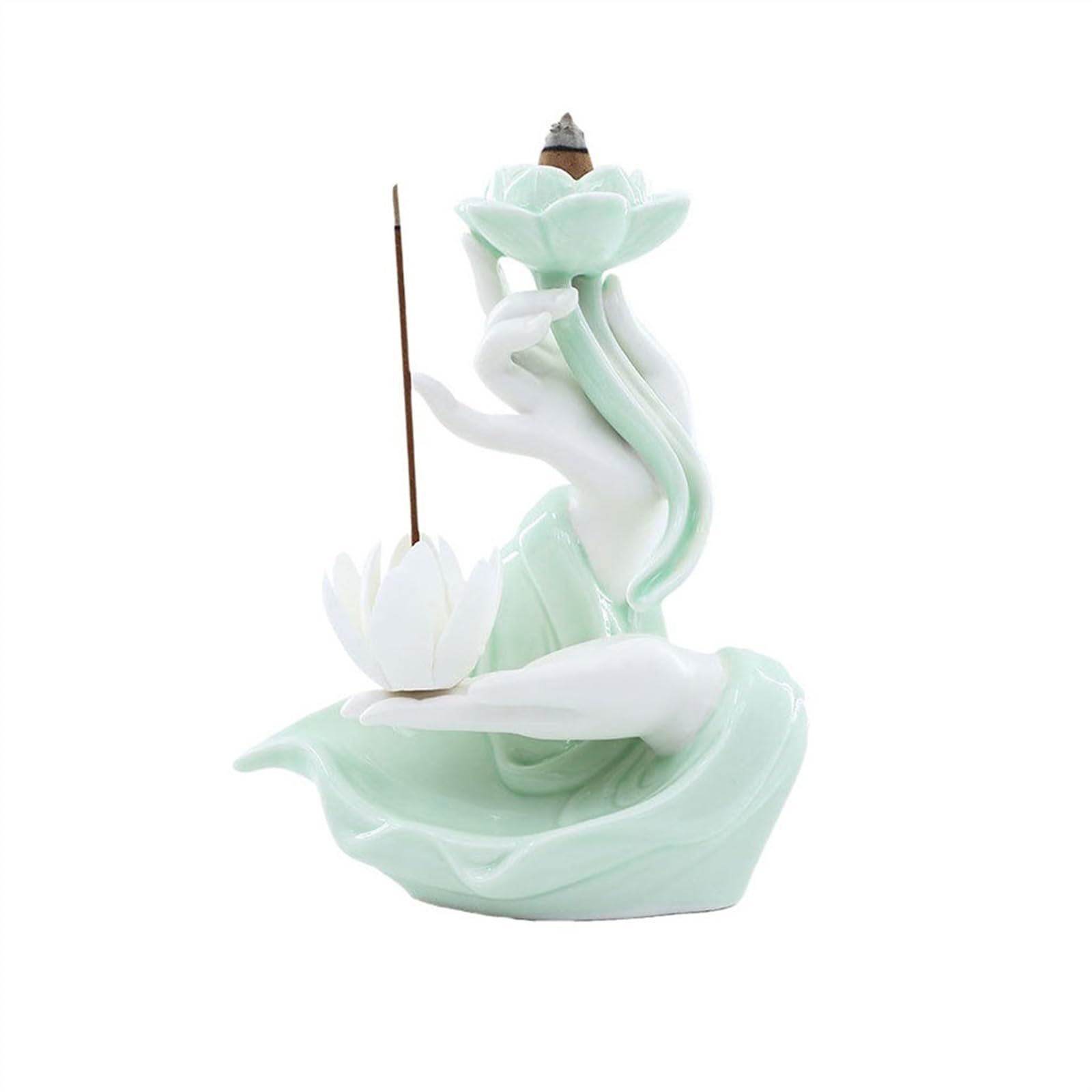 Incense Pot Celadon Reverse Flow Incense Burner Creative Handheld Lotus Shaped Zen Decorative Ornaments Holder