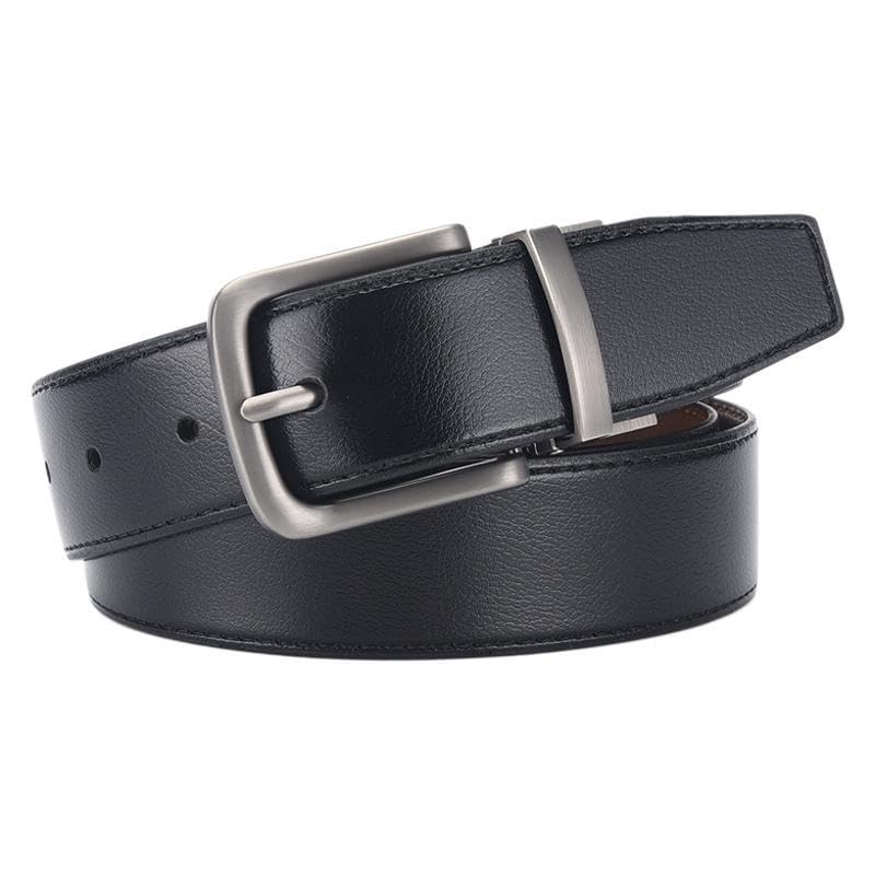 Men's Reversible Leather Belt with Rotating Buckle, Black, Casual Dress Belt2
