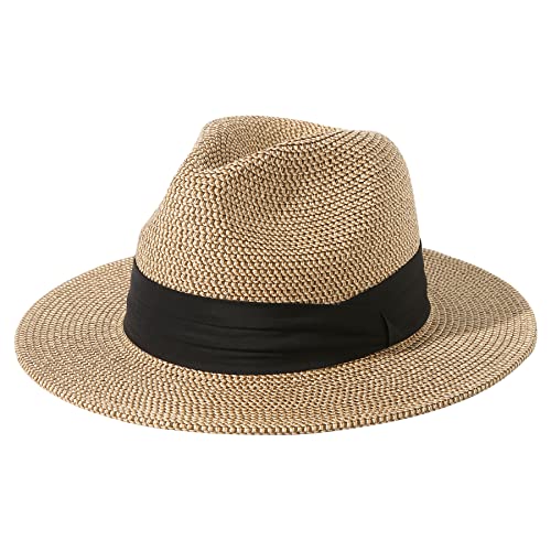 Lanzom Summer Beach Sun Hats For Men Foldable Floppy Travel Packable Staw Hat, Wide Brim Hat(Mixed Khaki, Medium Size:fit For 22.5"-23") #TOP1