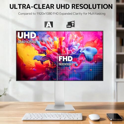 Image of CRUA 27 inch 4K Monitor, UHD 3840x2160P 60Hz IPS Panel Computer Monitor with Built-in Speakers, Supports AMD FreeSync, USB Type-c, 98% DCI-P3, Height Adjustable, HDMI 2.0 & DP 1.2, Wall Mountable-Silver
