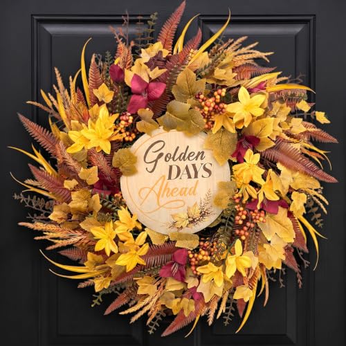 24" Wizcave Autumn Fall Wreath w/ Storage Bag & Wood Sign - image 1