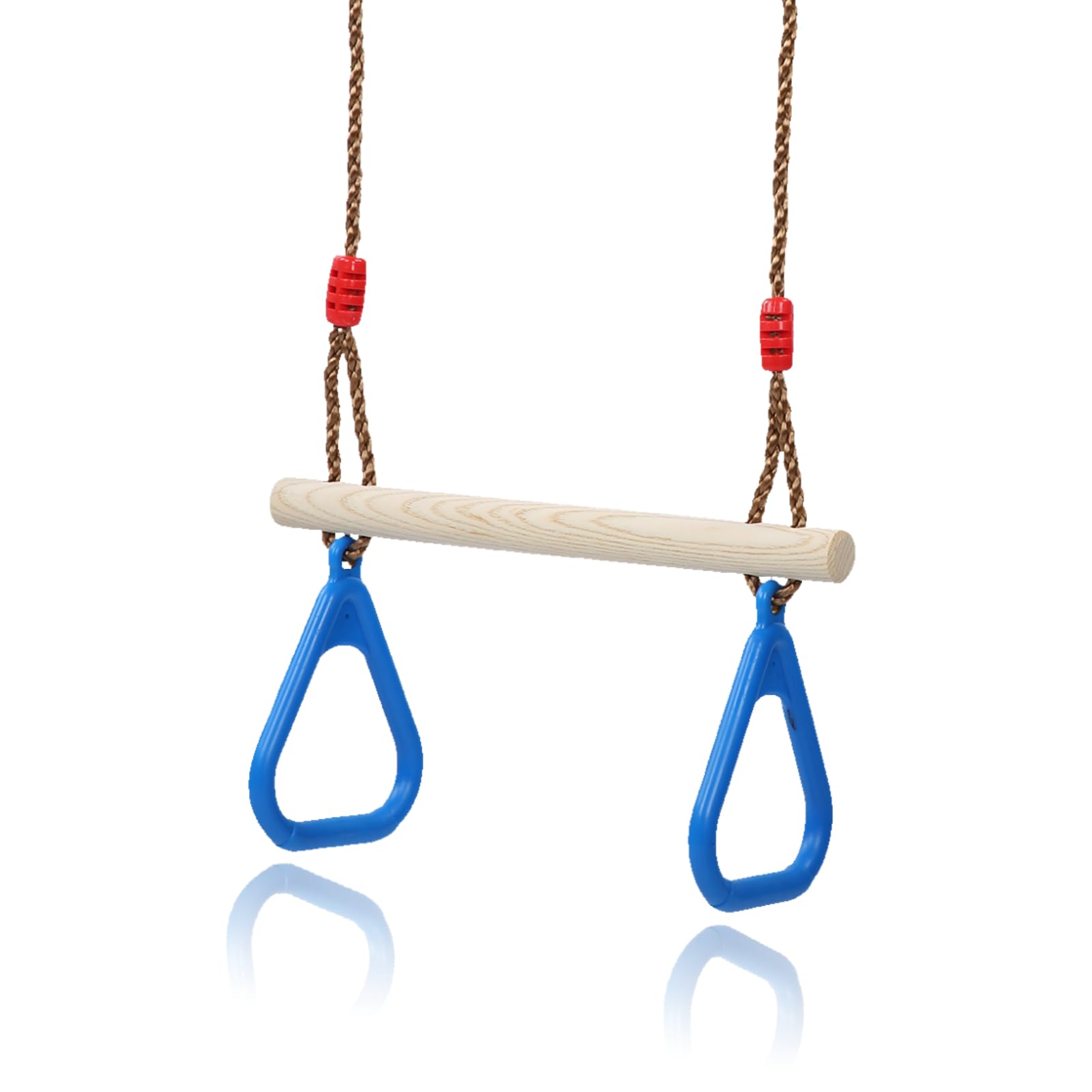 equlup Children Pull Up Rings, Indoor Gym Ring Kids Gymnastics Rings Wooden Stick Trapeze Swing Triangular Gym Fitness Sports Toy for Children Exercise Sports