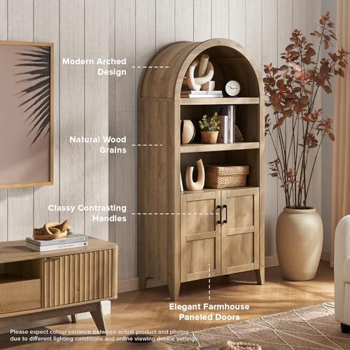 mopio-Lauren-654-Short-Arched-Cabinet-5-Tier-Arched-Bookcase-with-Doors-and-Shelves-Mini-Arched-Bookshelf-with-Storage-Kitchen-Pantry-Cabinet-Wooden-Storage-Cabinet-for-Living-Room-Oak mopio Lauren 654 Short Arched Cabinet 5 Tier Arched Bookcase with Doors and Shelves Mini Arched Bookshelf with Storage Kitchen Pantry Cabinet Wooden Storage Cabinet for Living Room Oak