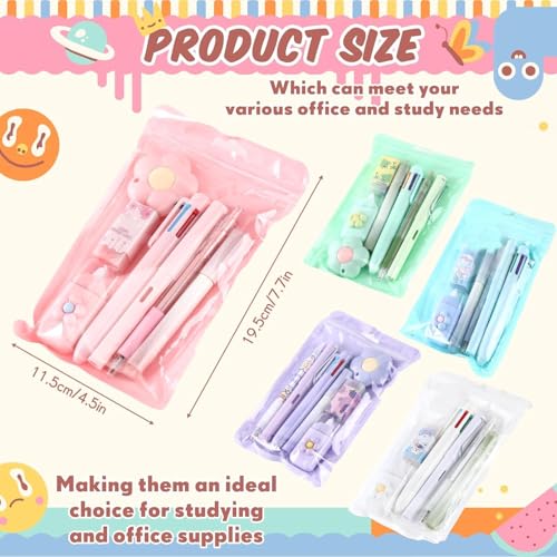 Image of SAMVARDHAN 7 Pcs Cute Purple Stationery Set Kawaii School Supplies Office Supplies Including Ballpoint Pens Pencil Sharpener Highlighter Correction Tape Ruler (Pink)