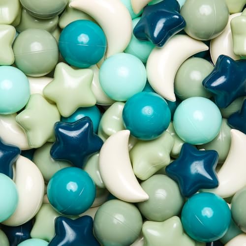 Image of GOGOSO Ball Pit Balls Stars Moon Shapes Plastic Pitballs for Toddler Play Tent Baby Photo Props Kids Pool Water Toys Kiddie Pool Party Decor,Green, 100pcs