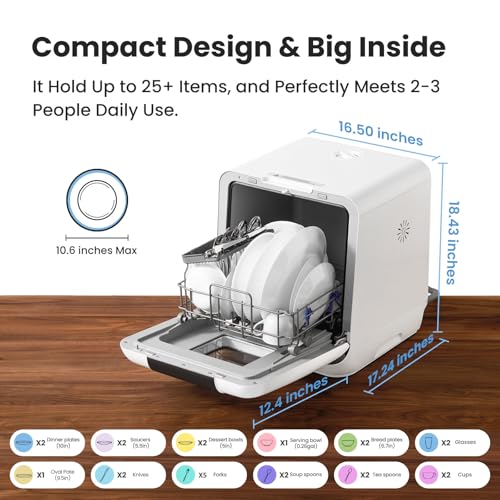 COMFEE' Countertop Dishwasher, Portable Dishwasher with 6L Built-in Water Tank, Mini Dishwasher with More Space Inside, 7 Programs, UV Hygiene& Auto Door Open, for Apartments, Dorms& RVs, White by COMFEE' - Image 3