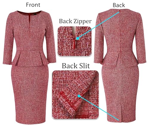 Image of VFSHOW Womens Wear to Work Front Zipper V Neck Peplum Business Office Church Flattering Pencil Sheath Dress