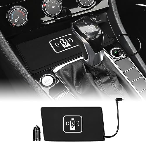 FDAIUN Compatible with Volkswagen Jetta Sprint 2019 2020 2021 2022 2023 Wireless Charger Pad Silicone Dual Charging Ports 15W Adapter for Smartphone Phone (Black)