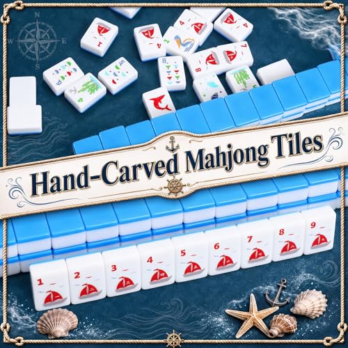 Teyva Daily Nautical Themed Engraved American Blue Mahjong Tile Set - image 5