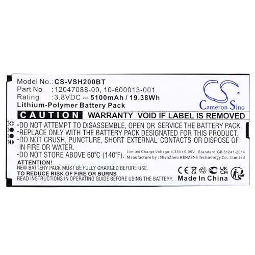 FYIOGXG Cameron Sino Battery for Vivint Smart Hub Control Panel, VS-SH2000-C00 PN:Vivint 10-600013-001, 12047088-00 5100mAh / 19.38Wh