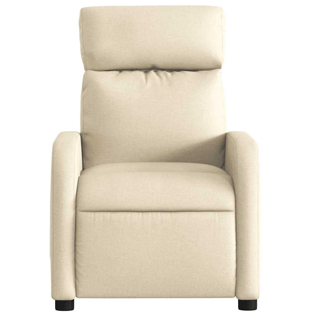 Creme Relaxsessel aus Stoff mit Verstellbarer Rückenlehne, Polster, Armlehne, Holz Metall Gestell, für Wohnzimmer, Büro, Gästeecke und Leseplatz, 110 kg