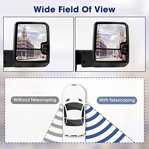 Switchback Towing Mirror Compatible For 2019-2022 Chevy Silverado 1500 Tow Mirror With Power Adjusted Glass Heated Turn Signal Light Puddle Light Backup Lamp Clear #TOP4