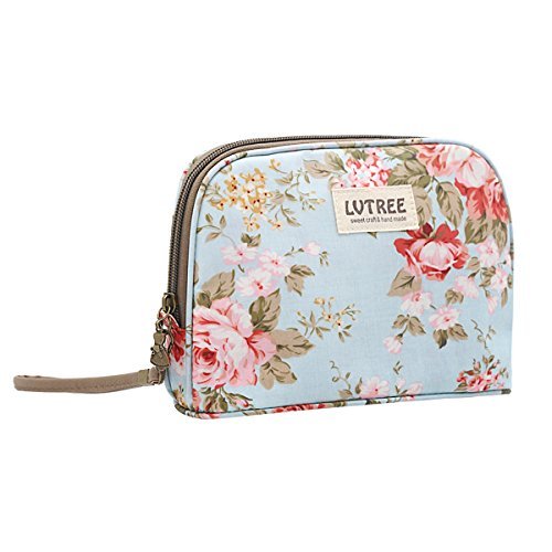 Preisvergleich Produktbild Lvtree Make up Tasche, Waschbeutel Kosmetische Reisetaschen Reise Kulturtasche Blumen Bleistift Kleine Frische Garten Art Blumenleinwand Studenten Feder / Bleistift Kasten Bleistift Beutel, Blau
