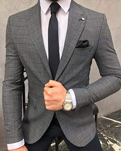 Men's Suit Blazer Casual Notch Lapel One Button Business Jacket Coat Slim Fit3