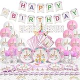 Unicorn Birthday Decorations for Girls - Party Supplies with Plates, Napkins, Cups, Balloons, Banner, Table Cloth, Cake Topper - Theme Party for 2-5 Year Girls