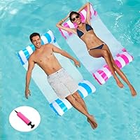 Trrrioosy Pool Floats 2 Stück Aufblasbare Wasserhängematte Schwimmbett 4-in-1 Wasser Hängematte für Erwachsene Faltbars Pool Schwimmstuhl Wasser Lounge Party Spielzeug mit Luftpumpe