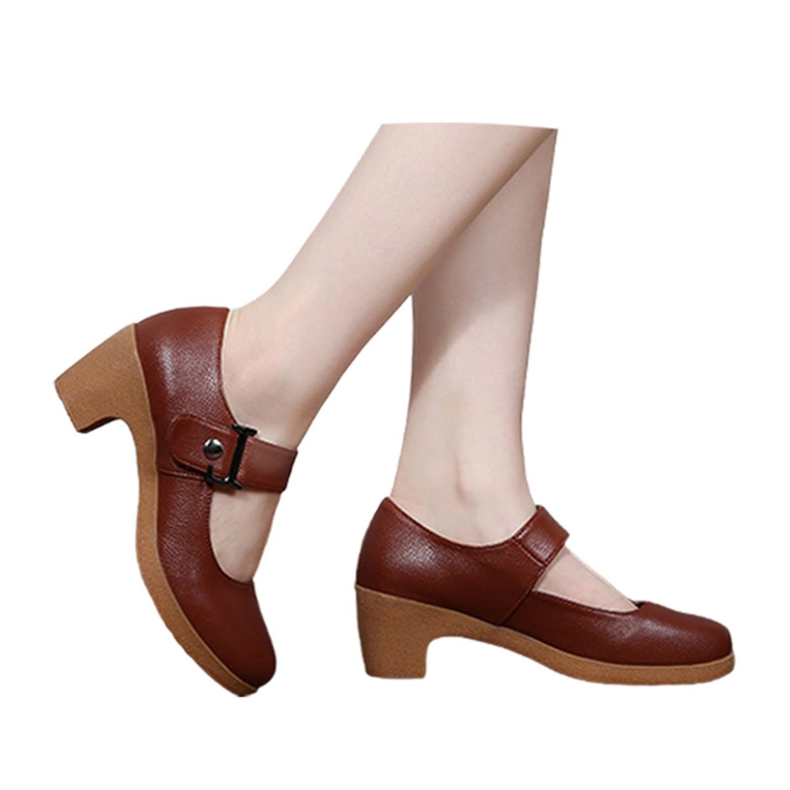Scarpe da donna con tacco Mary Jane, eleganti scarpe da ballo in pelle | Scarpe con tacco a blocco, con tacco spesso, comode scarpe con plantare morbido, sandali grossi per ufficio e feste