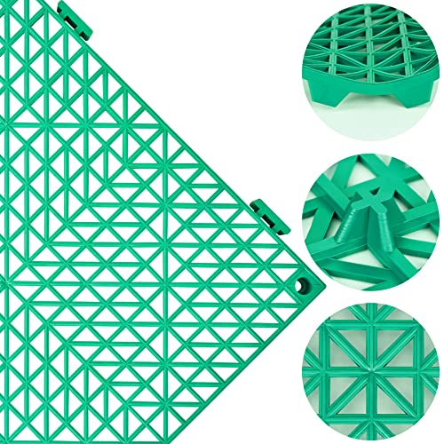 Image of ToLanbbt Modular Interlocking Cushion 12P 11.8 inch x 11.8 inch Interlocking Rubber Floor Drain Holes Non-Slip Splicing Drainage Mats for Deck, Shower, Kitchen, Drain Pool, Sauna Bath, Indoor Outdoor (Green)
