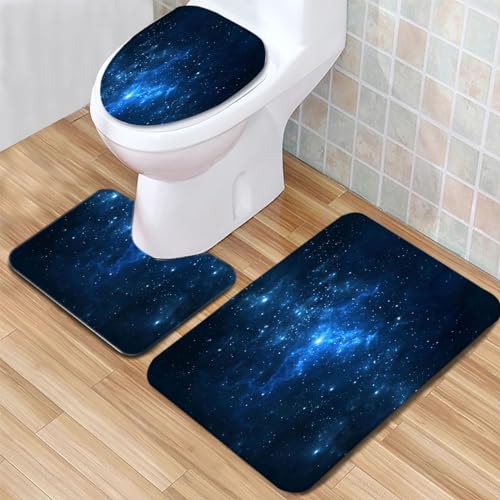 Generic Badezimmerteppich Set Sternenhimmel blau Badgarnitur 3 Teilig Mikrofaser Badematten Set rutschfest U FöRmige Duschvorleger Super weich, Schnell Trocknend WC-Garnitur Teppich