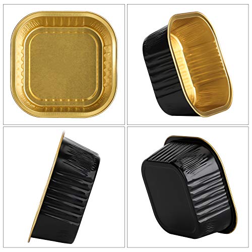 Eusoar Square Dessert Cups With Lids, 10Oz 50Pcs Disposable Muffin Liners Cupcake Cups Desserts Flan, 300Ml Baking Cups, Aluminum Foil Desserts Flan, Custard Cake Catering Gathering Favor-Black Gold #TOP2