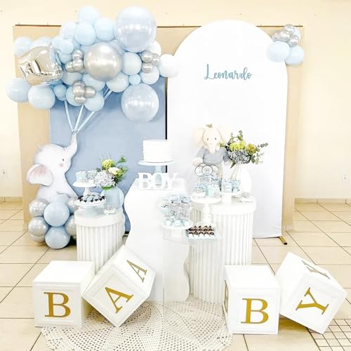 Image of Jobkoo Pastel Blue Balloons 12 Inch, 100 Pack Light Blue Latex Matte Macaron Powder Helium for Gender Reveal Baby Shower Birthday Wedding Party Decorations