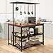 Kitchen Island with Stools, 47'' Island Table for Kitchen with Storage, Power Outlet, Bakers Rack, Microwave Oven, 5 Hooks Industrial Coffee Bar Table for Kitchen Dining Living Room(Vintage Brown)