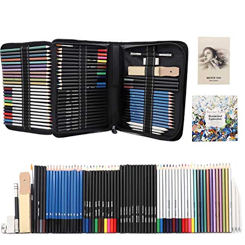 Jacriah 74-Piece Arts Supplies Drawing and Sketch Set.Professional Artist Drawing Kit Includes Charcoal Pencils | Graphite Pencils |Colored Pencils | Sketch pad | Zippered Carry Case.