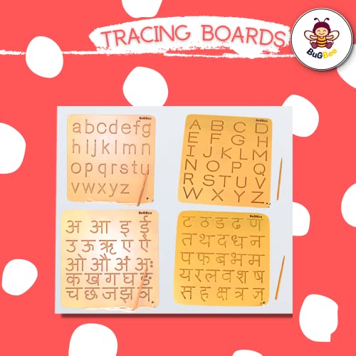 Image of BuGBee Alphabet tracing Board Small ABC Wooden Slate| Montessori Materials Educational Puzzle Toys for 2+ Years Old Kids | Safe & Natural ABCD Board to Develop Memory & Writing Skills