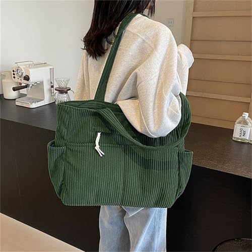 Image of Corduroy Tote Bag for Women, Multiple Pockets Large Hobo Shoulder Bag for Office & Shopping, Zipper Casual Handbags