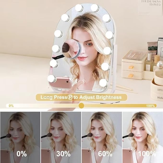 Espejo de Maquillaje con Luz LED 15.7x11.8 Pulgadas Blanco miniatura 3
