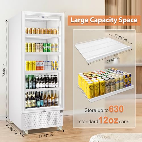 Image of Tylza 14.8CuFt Glass Door Beverage Cooler Quick Chill White | Fast cool, 630-can, self-closing door, auto-defrost, low noise, display for store /office